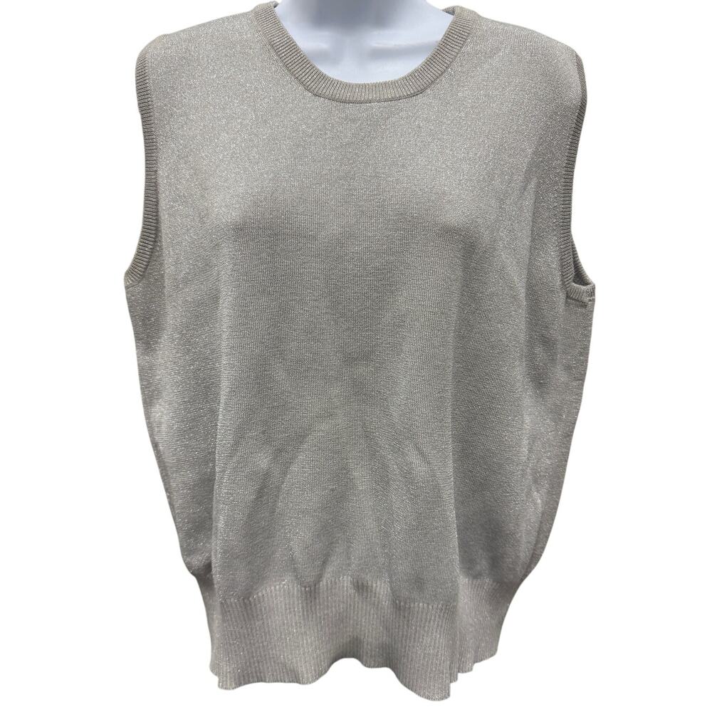 VTG 90'S Joseph A. Womens silver Gray Silk/Metallic Tank XL sleevless sweater